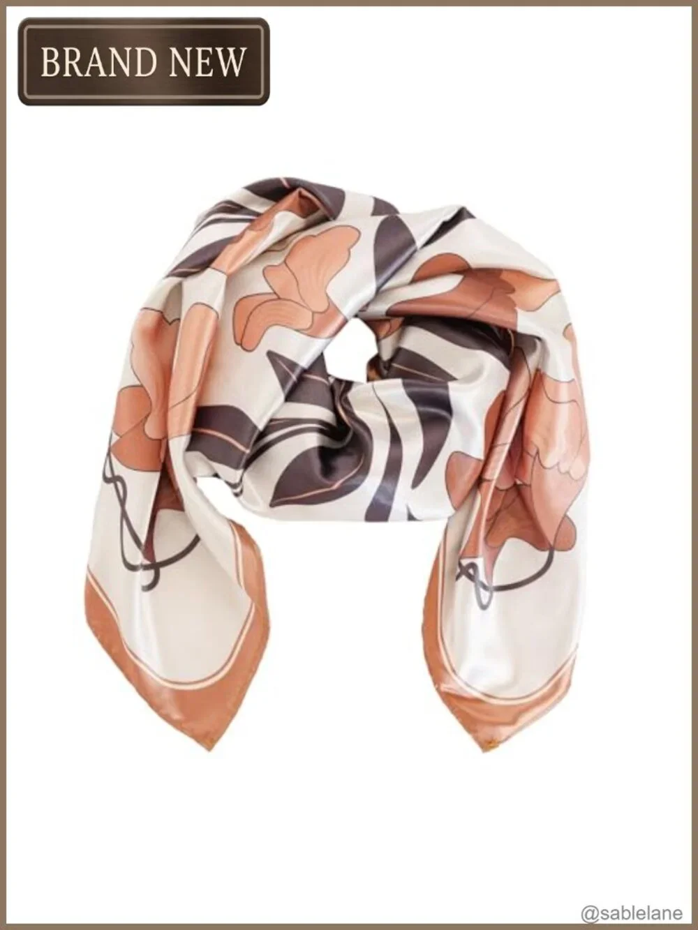Botanical Sage Scarf Floral Silk-Satin Neck & Hair Scarf Lightweight Overnight